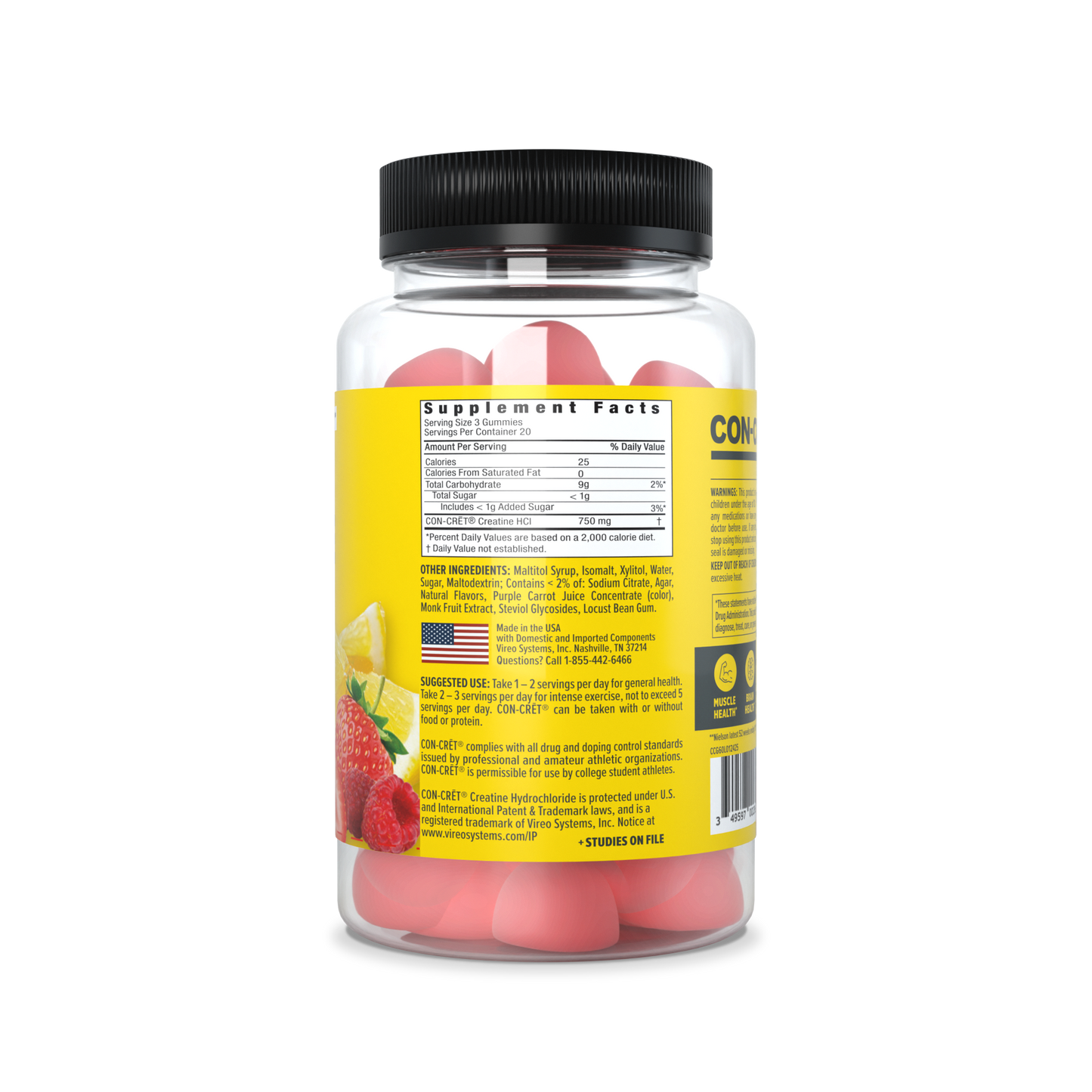 CON-CRĒT® Creatine HCl Gummies, Sour Berry Zing Flavor