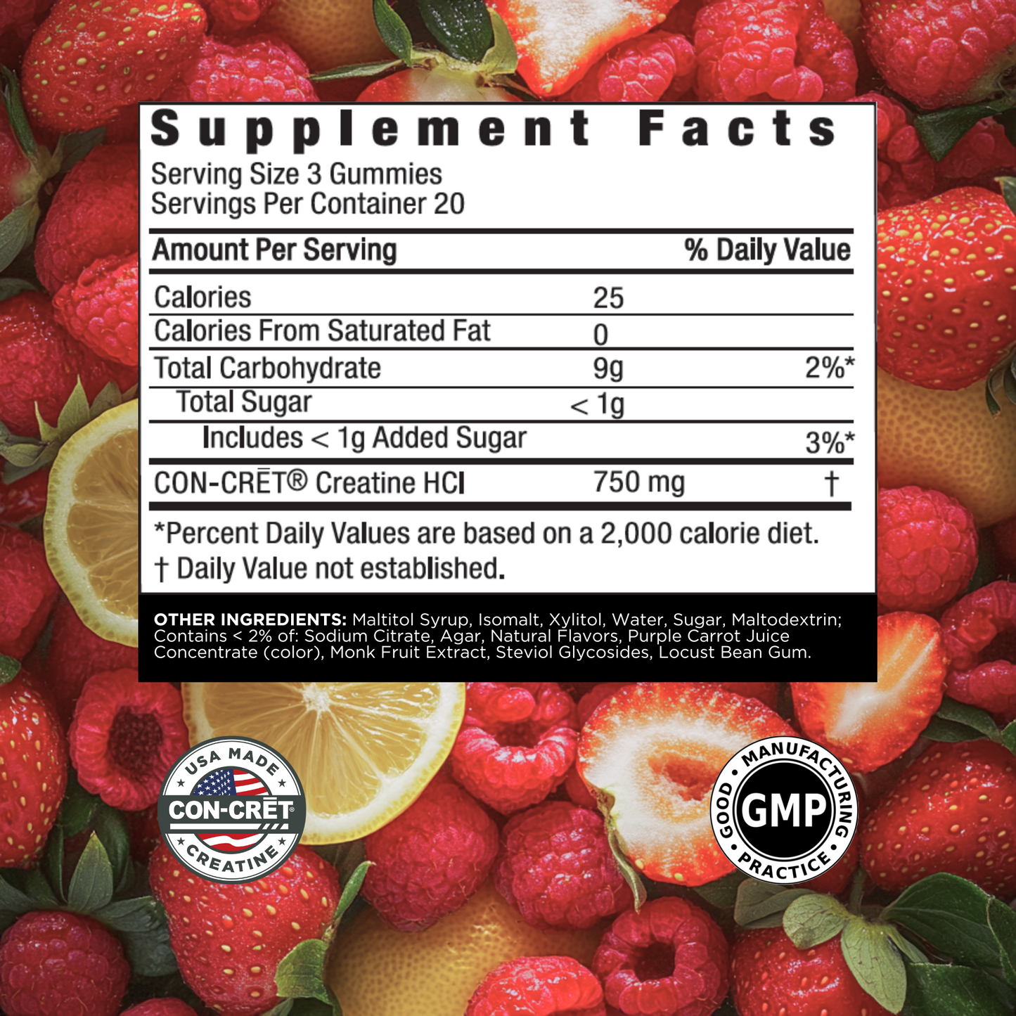 CON-CRĒT® Creatine HCl Gummies, Sour Berry Zing Flavor