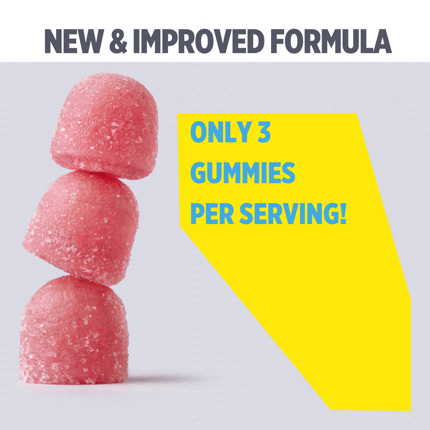 Stacked pink CON-CRET Creatine Gummies, showing new and improved formula with only 3 gummies per serving for optimal creatine intake.