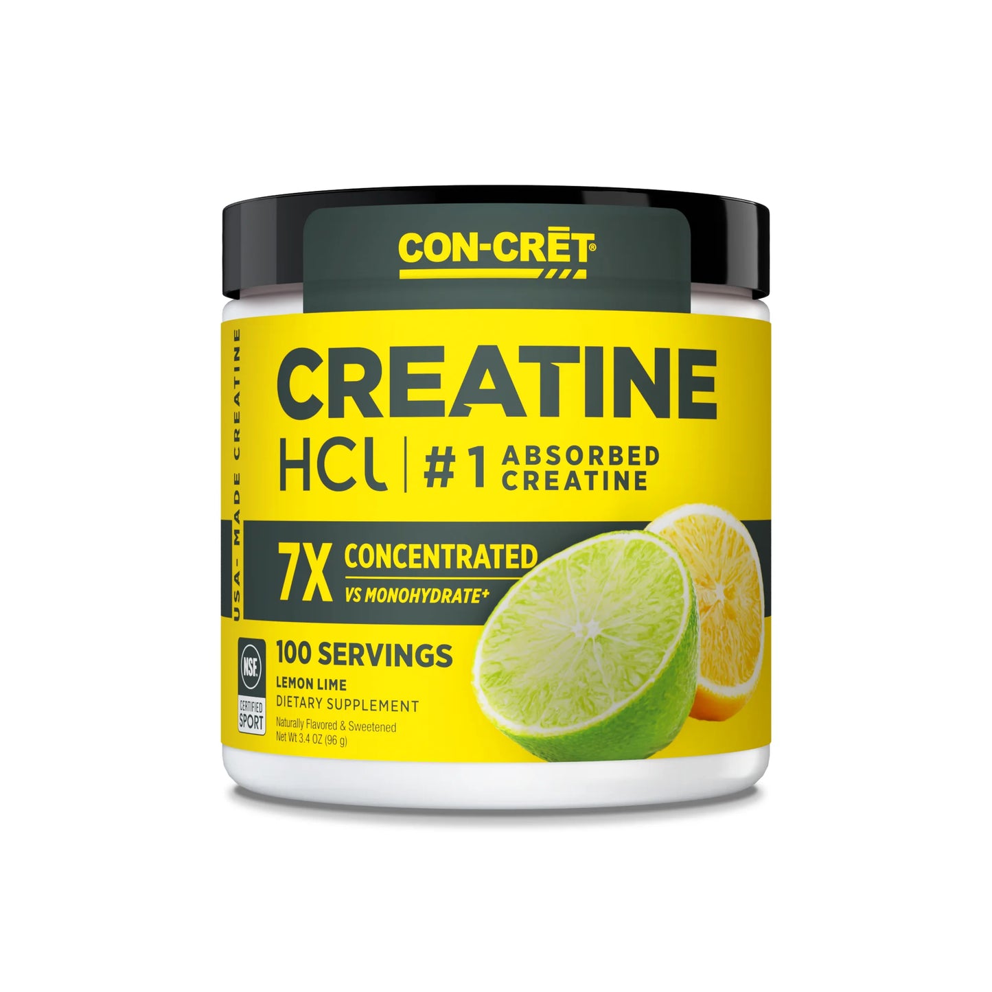 
                  
                    CON-CRĒT Creatine HCl supplement container with lemon lime flavor on a white background
                  
                
