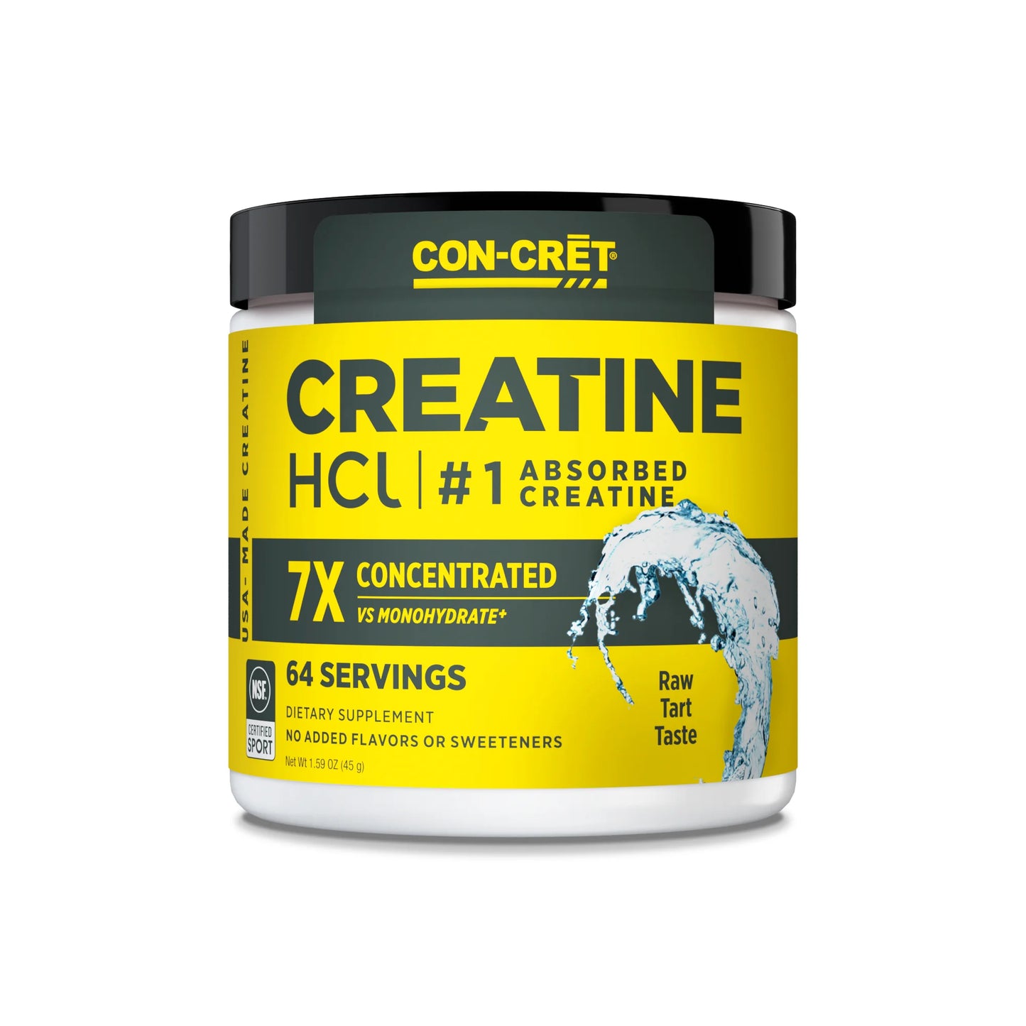 
                  
                    Unflavored CON-CRĒT Creatine HCl supplement container on a white background
                  
                
