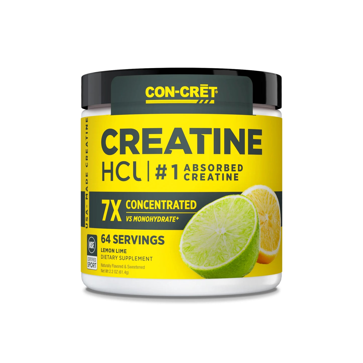
                  
                    CON-CRĒT Creatine HCl supplement container with lemon lime flavor on a white background
                  
                