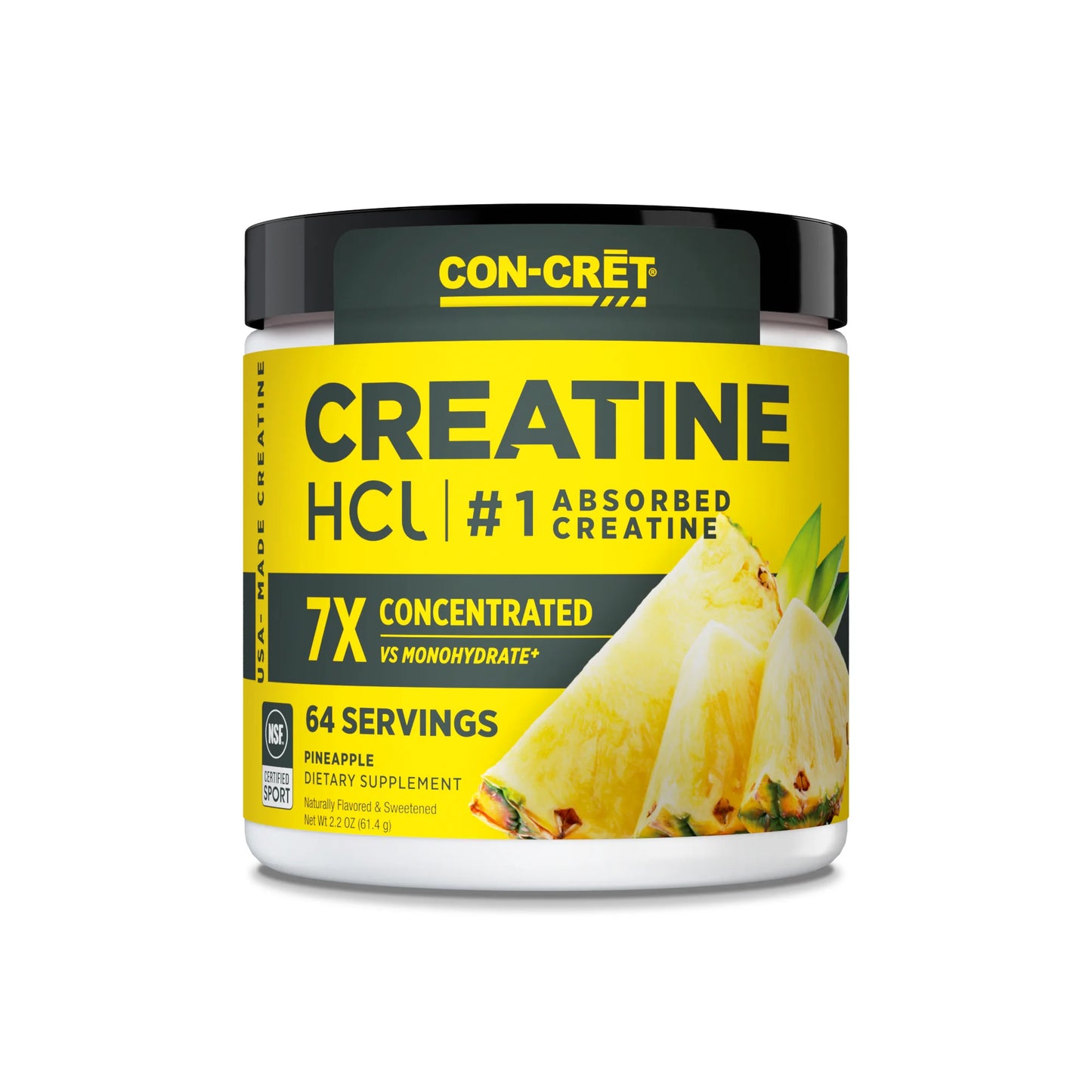 
                  
                    CON-CRĒT Creatine HCl supplement container with pineapple flavor on a white background
                  
                
