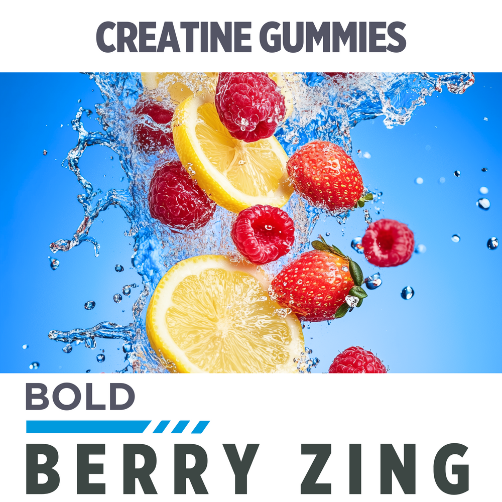 
                  
                    Refreshing blend of berries and lemon, flavoring for CON-CRET Creatine Gummies in Bold Berry Zing flavor, a delicious way to take creatine.
                  
                